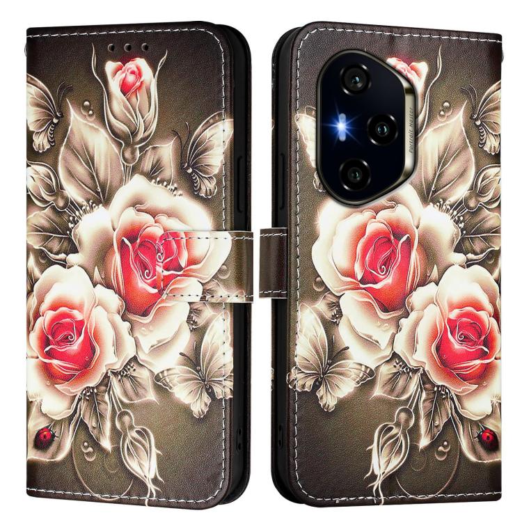 For Honor 300 Pro / 300 Ultra Colored Drawing Pattern Plain Weave Leather Phone Case
