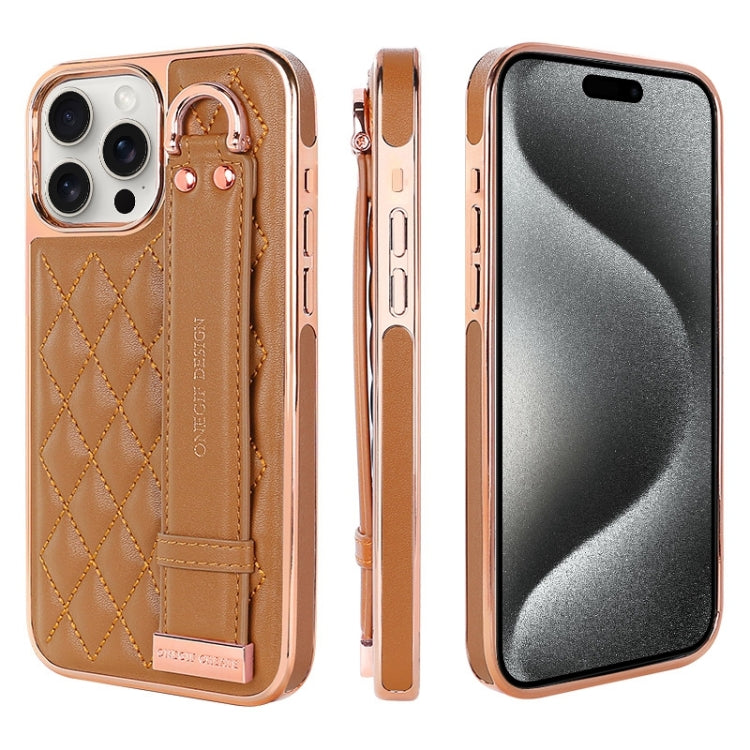 For iPhone 15 Pro Max VIETAO Rhombic Texture Wristband PU Phone Case