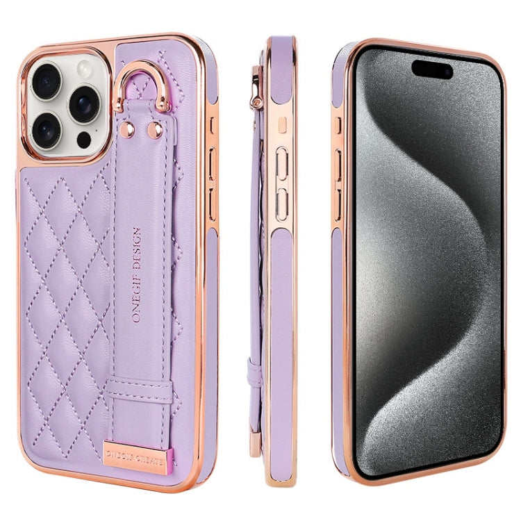 For iPhone 15 Pro Max VIETAO Rhombic Texture Wristband PU Phone Case
