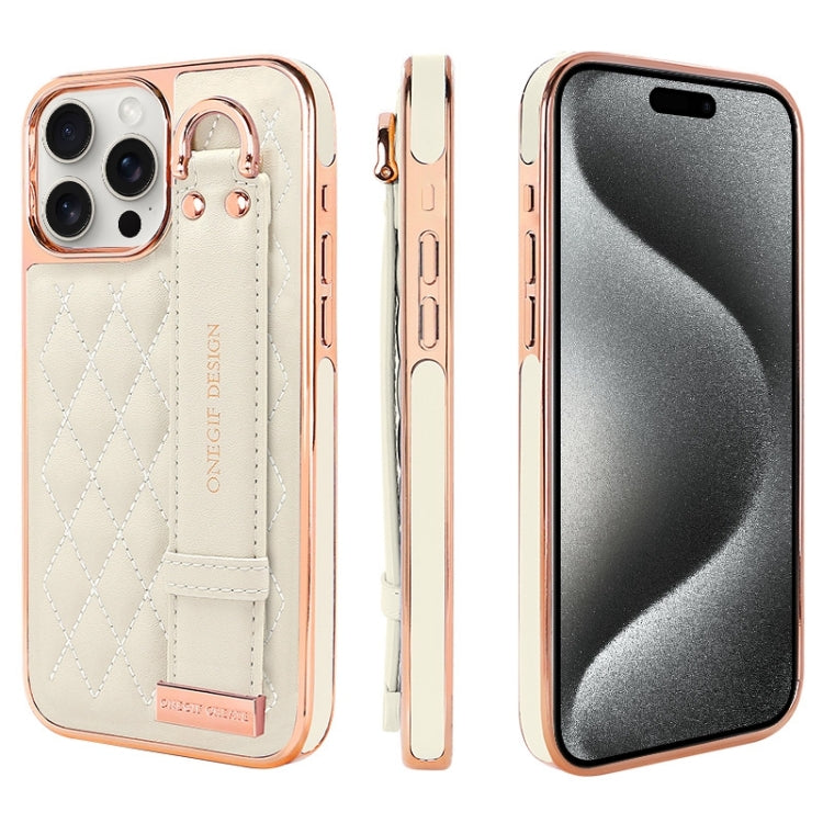 For iPhone 15 Pro VIETAO Rhombic Texture Wristband PU Phone Case