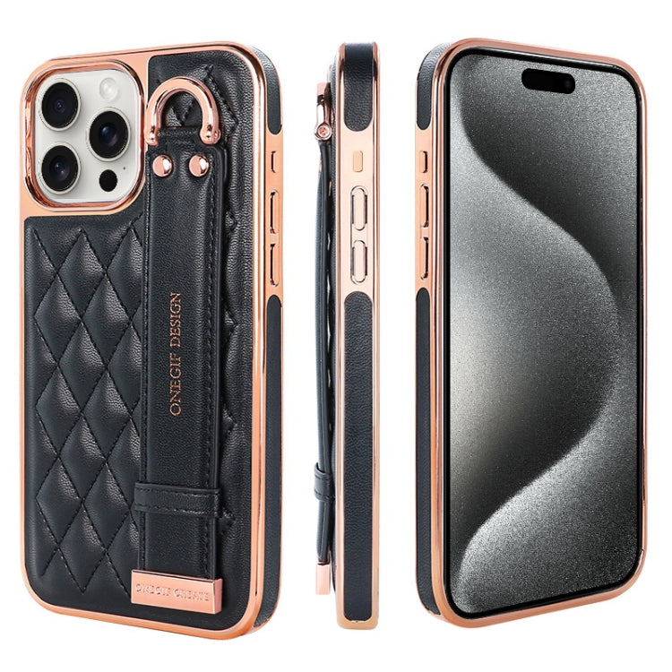 For iPhone 15 Pro VIETAO Rhombic Texture Wristband PU Phone Case