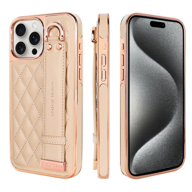 For iPhone 15 Pro VIETAO Rhombic Texture Wristband PU Phone Case
