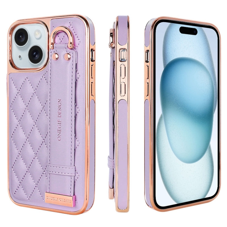 For iPhone 15 VIETAO Rhombic Texture Wristband PU Phone Case