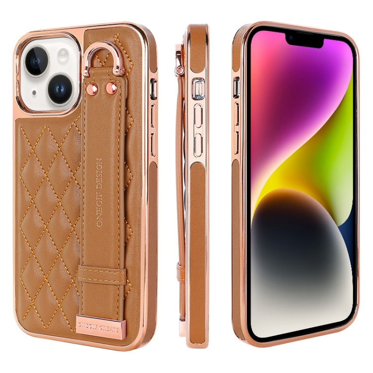 For iPhone 14 VIETAO Rhombic Texture Wristband PU Phone Case