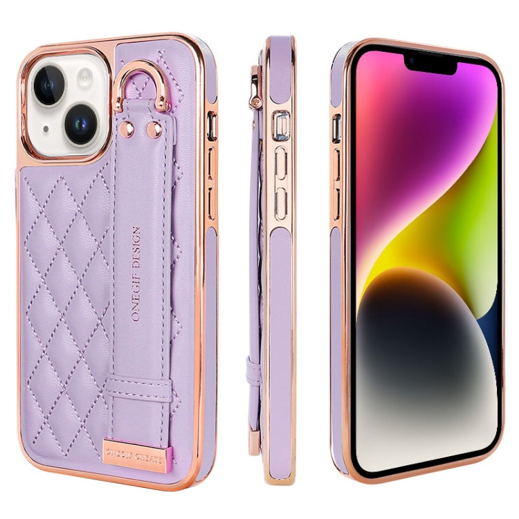 For iPhone 14 VIETAO Rhombic Texture Wristband PU Phone Case