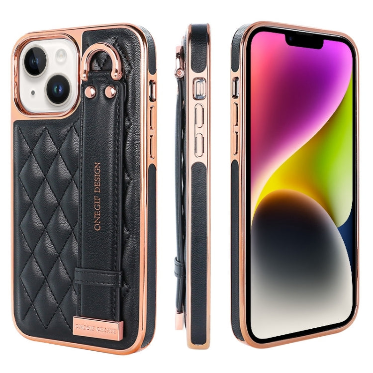 For iPhone 14 VIETAO Rhombic Texture Wristband PU Phone Case