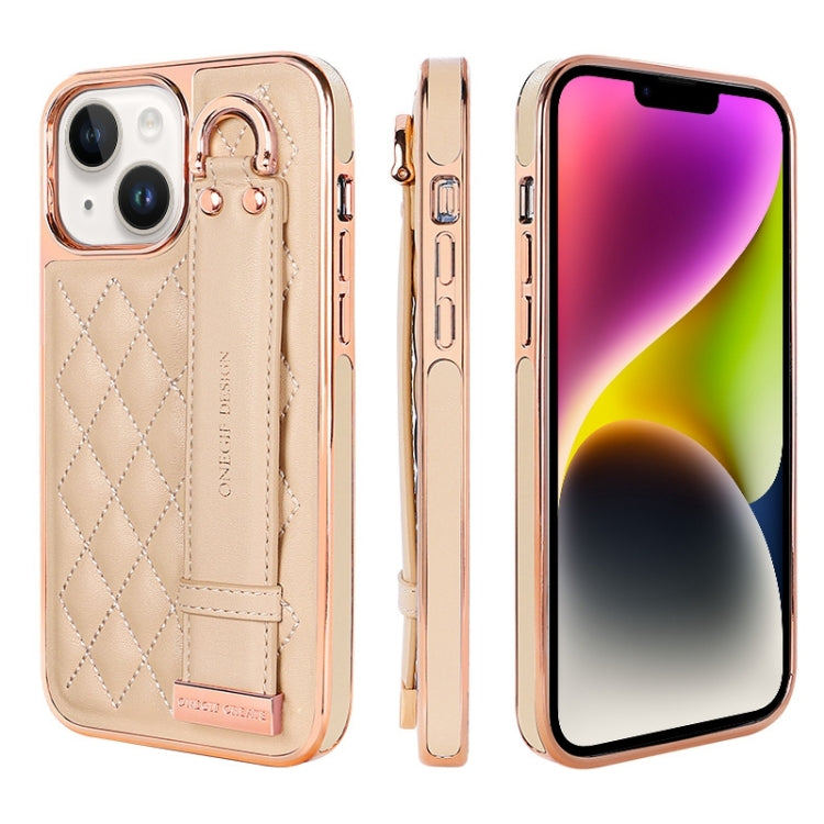 For iPhone 14 VIETAO Rhombic Texture Wristband PU Phone Case