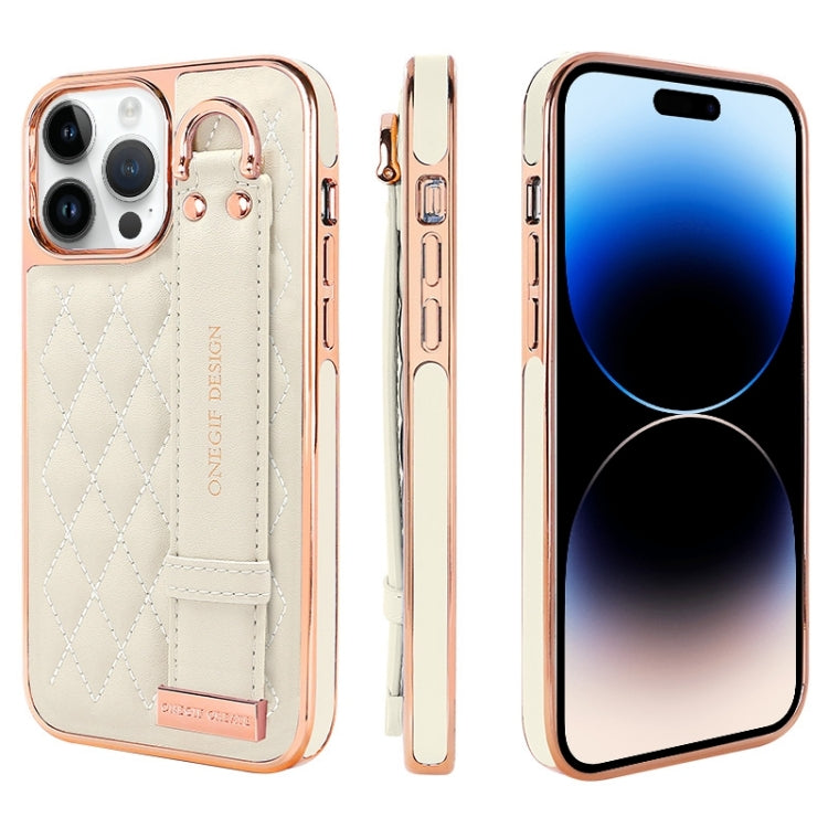 For iPhone 14 Pro VIETAO Rhombic Texture Wristband PU Phone Case