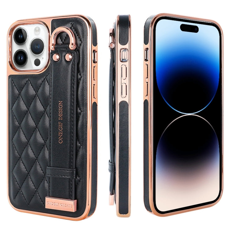 For iPhone 14 Pro VIETAO Rhombic Texture Wristband PU Phone Case