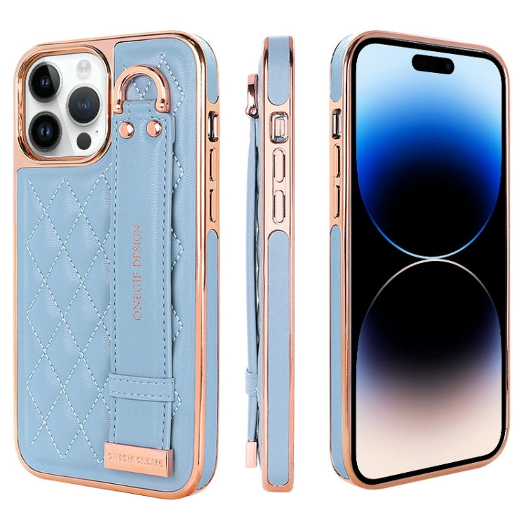 For iPhone 14 Pro Max VIETAO Rhombic Texture Wristband PU Phone Case