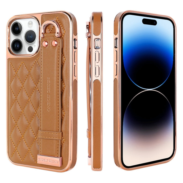 For iPhone 14 Pro Max VIETAO Rhombic Texture Wristband PU Phone Case