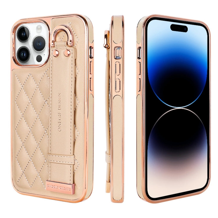 For iPhone 14 Pro Max VIETAO Rhombic Texture Wristband PU Phone Case