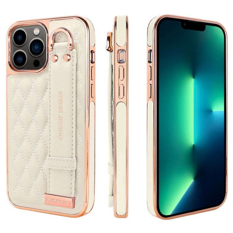 For iPhone 13 Pro Max VIETAO Rhombic Texture Wristband PU Phone Case