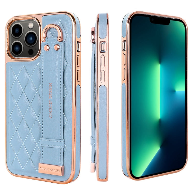 For iPhone 13 Pro Max VIETAO Rhombic Texture Wristband PU Phone Case