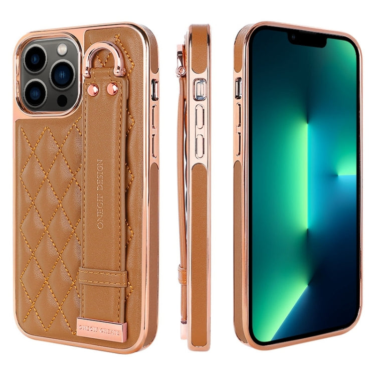 For iPhone 13 Pro Max VIETAO Rhombic Texture Wristband PU Phone Case