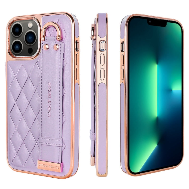 For iPhone 13 Pro Max VIETAO Rhombic Texture Wristband PU Phone Case