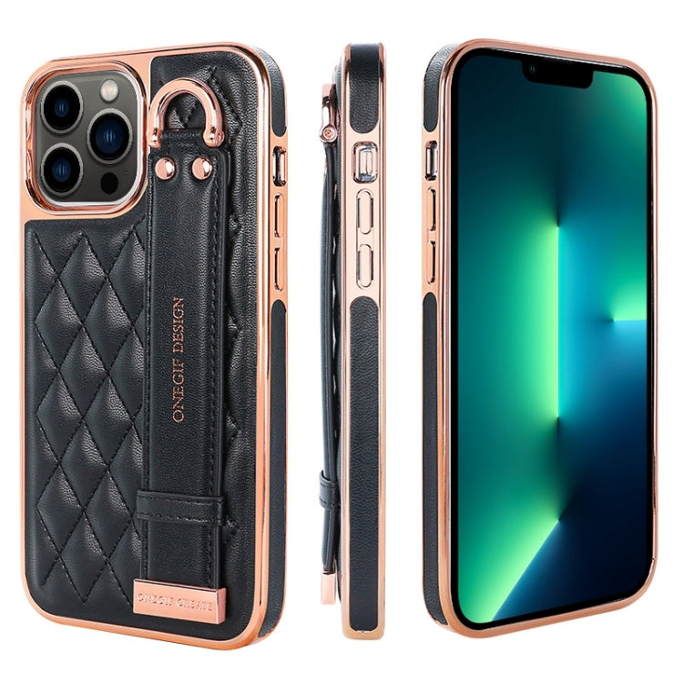 For iPhone 13 Pro Max VIETAO Rhombic Texture Wristband PU Phone Case