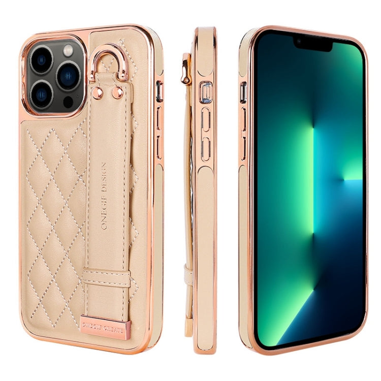 For iPhone 13 Pro Max VIETAO Rhombic Texture Wristband PU Phone Case