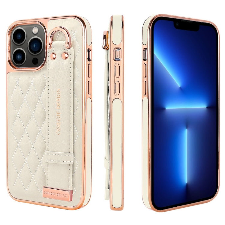 For iPhone 13 Pro VIETAO Rhombic Texture Wristband PU Phone Case