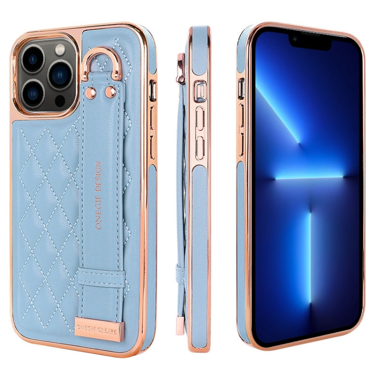For iPhone 13 Pro VIETAO Rhombic Texture Wristband PU Phone Case