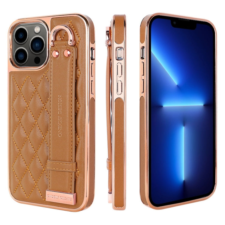 For iPhone 13 Pro VIETAO Rhombic Texture Wristband PU Phone Case