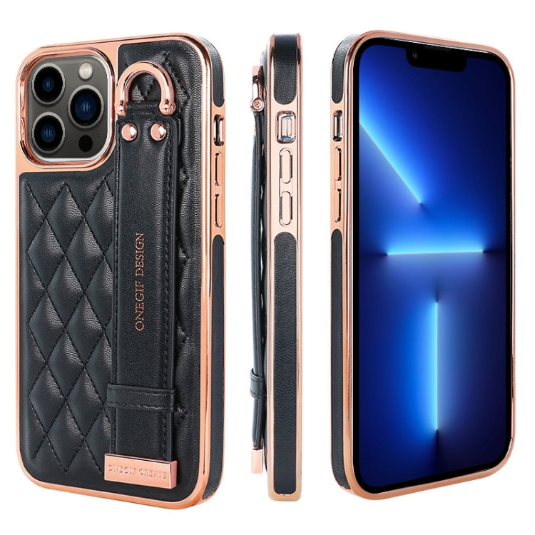 For iPhone 13 Pro VIETAO Rhombic Texture Wristband PU Phone Case