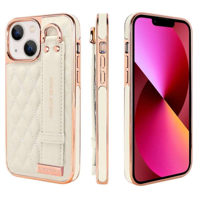 For iPhone 13 VIETAO Rhombic Texture Wristband PU Phone Case