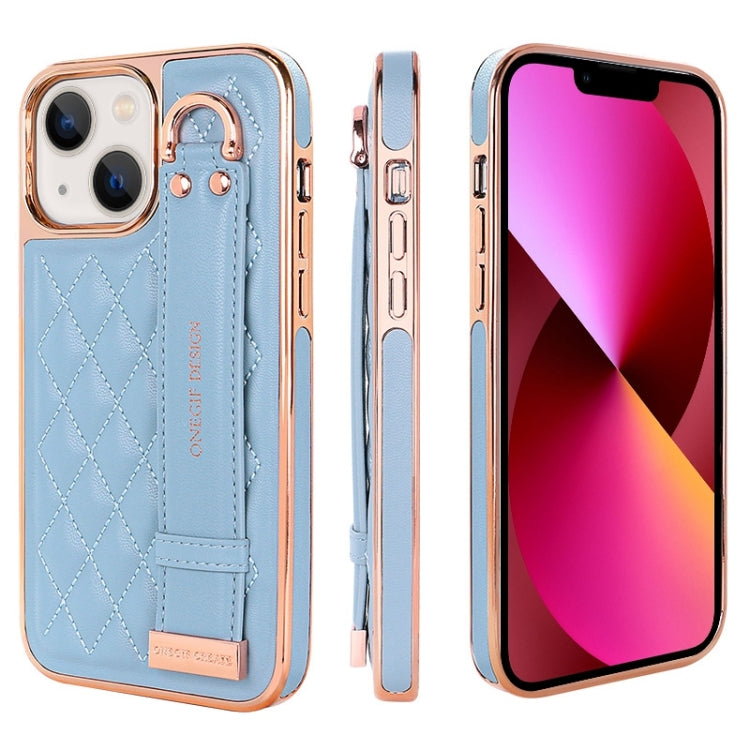 For iPhone 13 VIETAO Rhombic Texture Wristband PU Phone Case