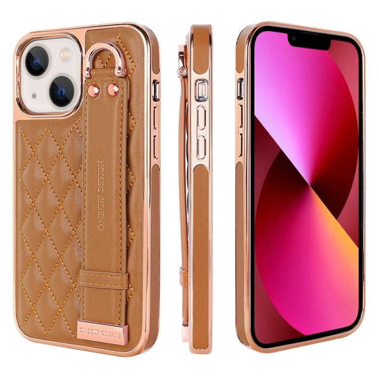 For iPhone 13 VIETAO Rhombic Texture Wristband PU Phone Case