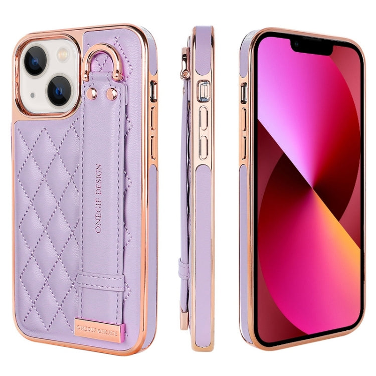For iPhone 13 VIETAO Rhombic Texture Wristband PU Phone Case