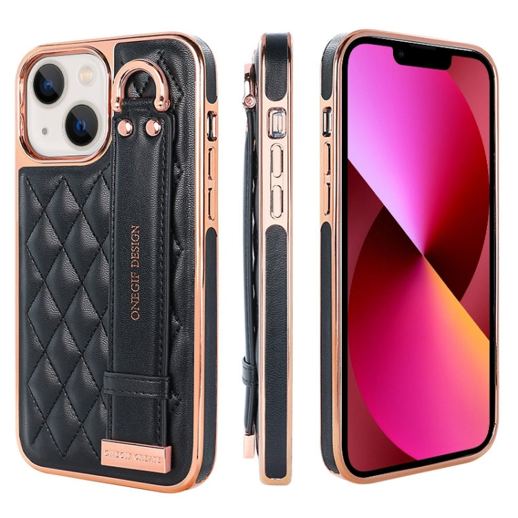 For iPhone 13 VIETAO Rhombic Texture Wristband PU Phone Case