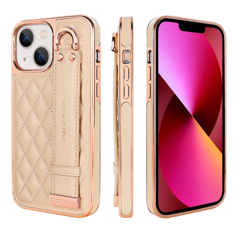 For iPhone 13 VIETAO Rhombic Texture Wristband PU Phone Case