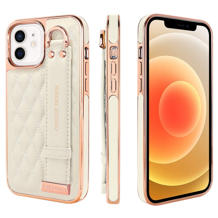 For iPhone 12 / 12 Pro VIETAO Rhombic Texture Wristband PU Phone Case