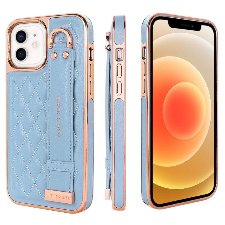 For iPhone 12 / 12 Pro VIETAO Rhombic Texture Wristband PU Phone Case