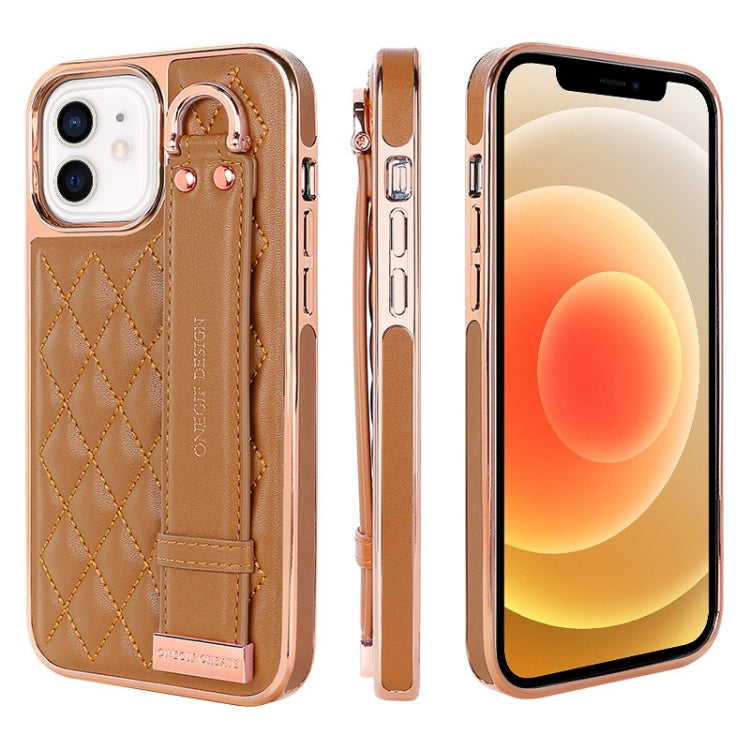For iPhone 12 / 12 Pro VIETAO Rhombic Texture Wristband PU Phone Case
