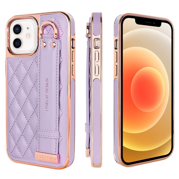 For iPhone 12 / 12 Pro VIETAO Rhombic Texture Wristband PU Phone Case