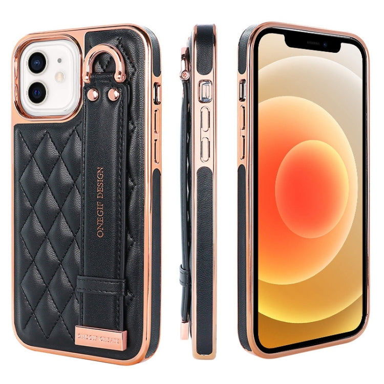 For iPhone 12 / 12 Pro VIETAO Rhombic Texture Wristband PU Phone Case