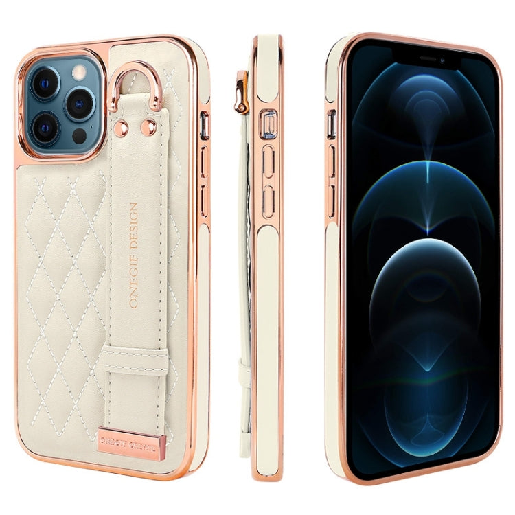 For iPhone 12 Pro Max VIETAO Rhombic Texture Wristband PU Phone Case