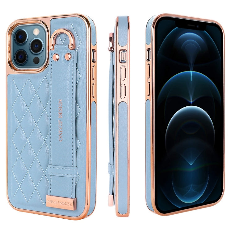For iPhone 12 Pro Max VIETAO Rhombic Texture Wristband PU Phone Case