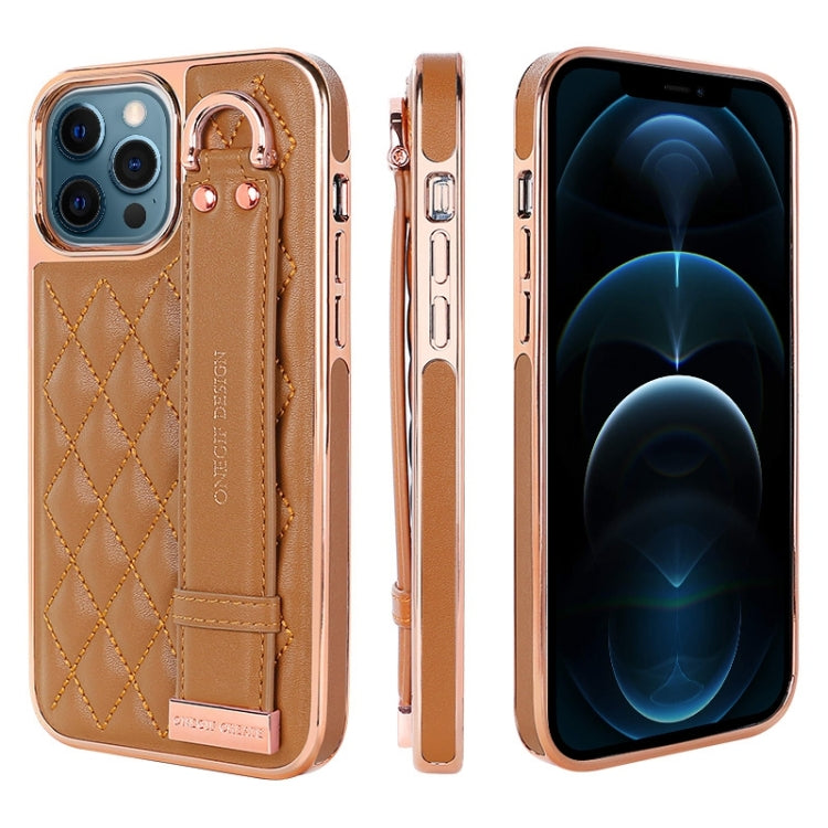 For iPhone 12 Pro Max VIETAO Rhombic Texture Wristband PU Phone Case
