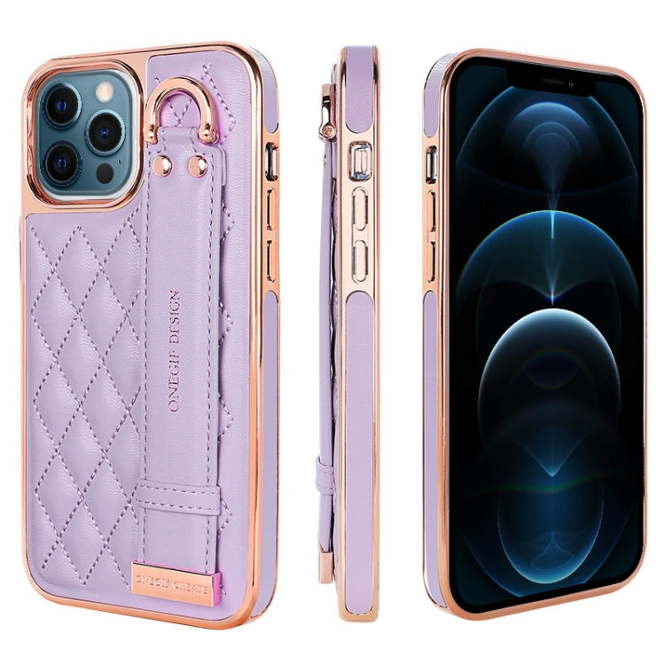 For iPhone 12 Pro Max VIETAO Rhombic Texture Wristband PU Phone Case