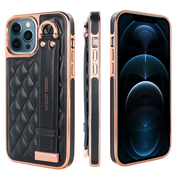 For iPhone 12 Pro Max VIETAO Rhombic Texture Wristband PU Phone Case