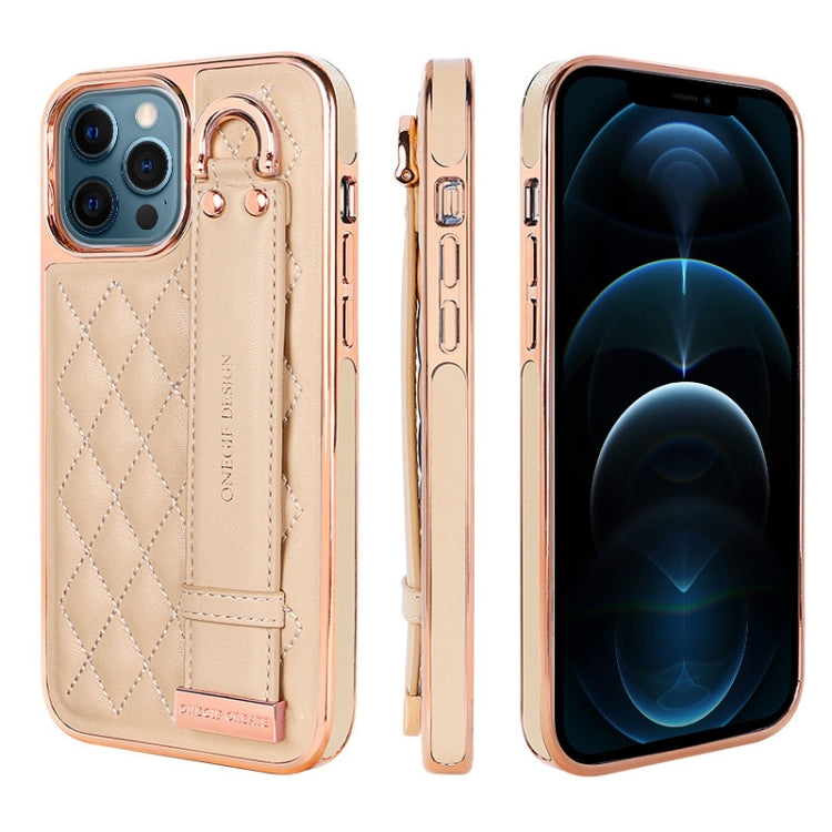 For iPhone 12 Pro Max VIETAO Rhombic Texture Wristband PU Phone Case