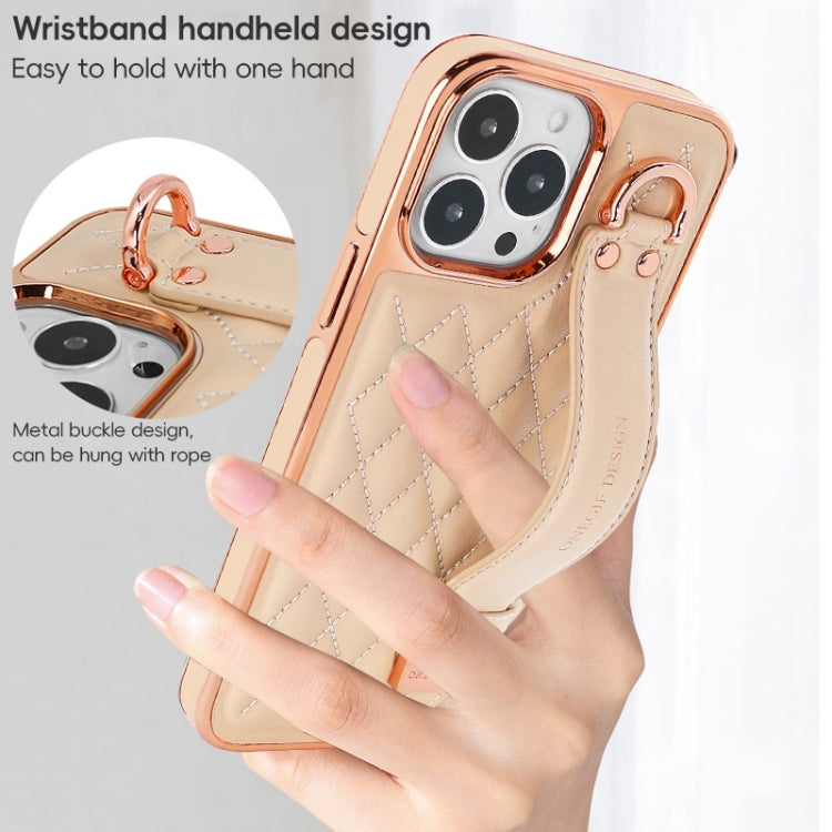 For iPhone 12 / 12 Pro VIETAO Rhombic Texture Wristband PU Phone Case
