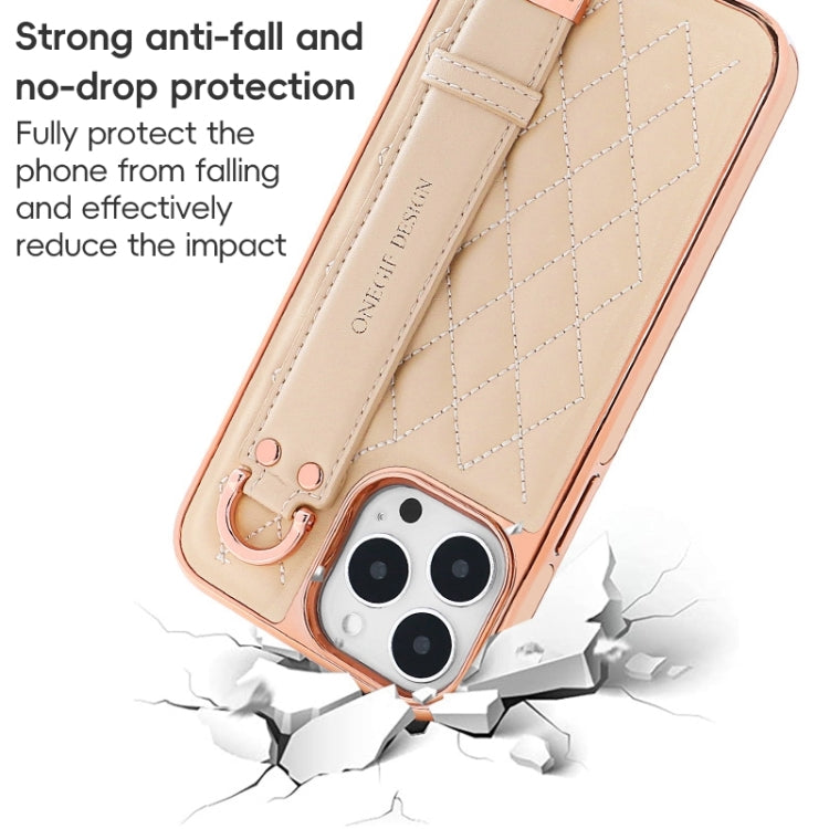 For iPhone 14 VIETAO Rhombic Texture Wristband PU Phone Case