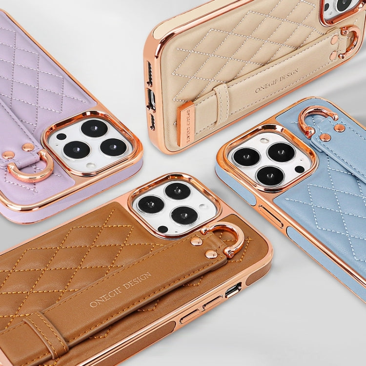 For iPhone 12 / 12 Pro VIETAO Rhombic Texture Wristband PU Phone Case
