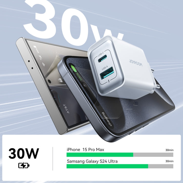 JOYROOM JR-TCF15 30W USB+USB-C / Type-C Fast Charger, Specification:EU Plug - White