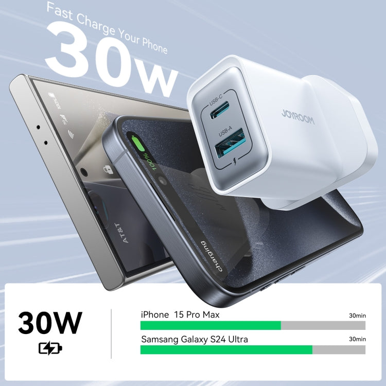 JOYROOM JR-TCF15 30W USB+USB-C / Type-C Fast Charger, Specification:UK Plug - White