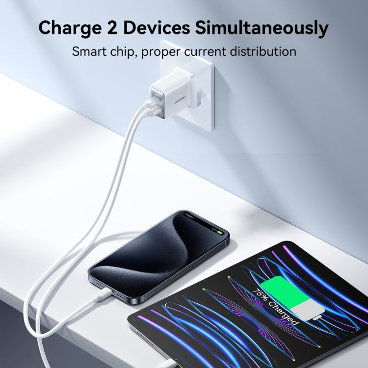 JOYROOM JR-TCF15 30W USB+USB-C / Type-C Fast Charger, Specification:UK Plug - White