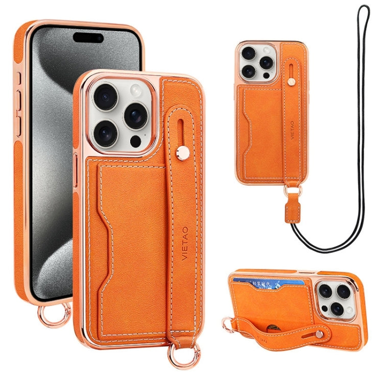 For iPhone 15 Pro Max VIETAO Card Slot Wristband Phone Case with Lanyard